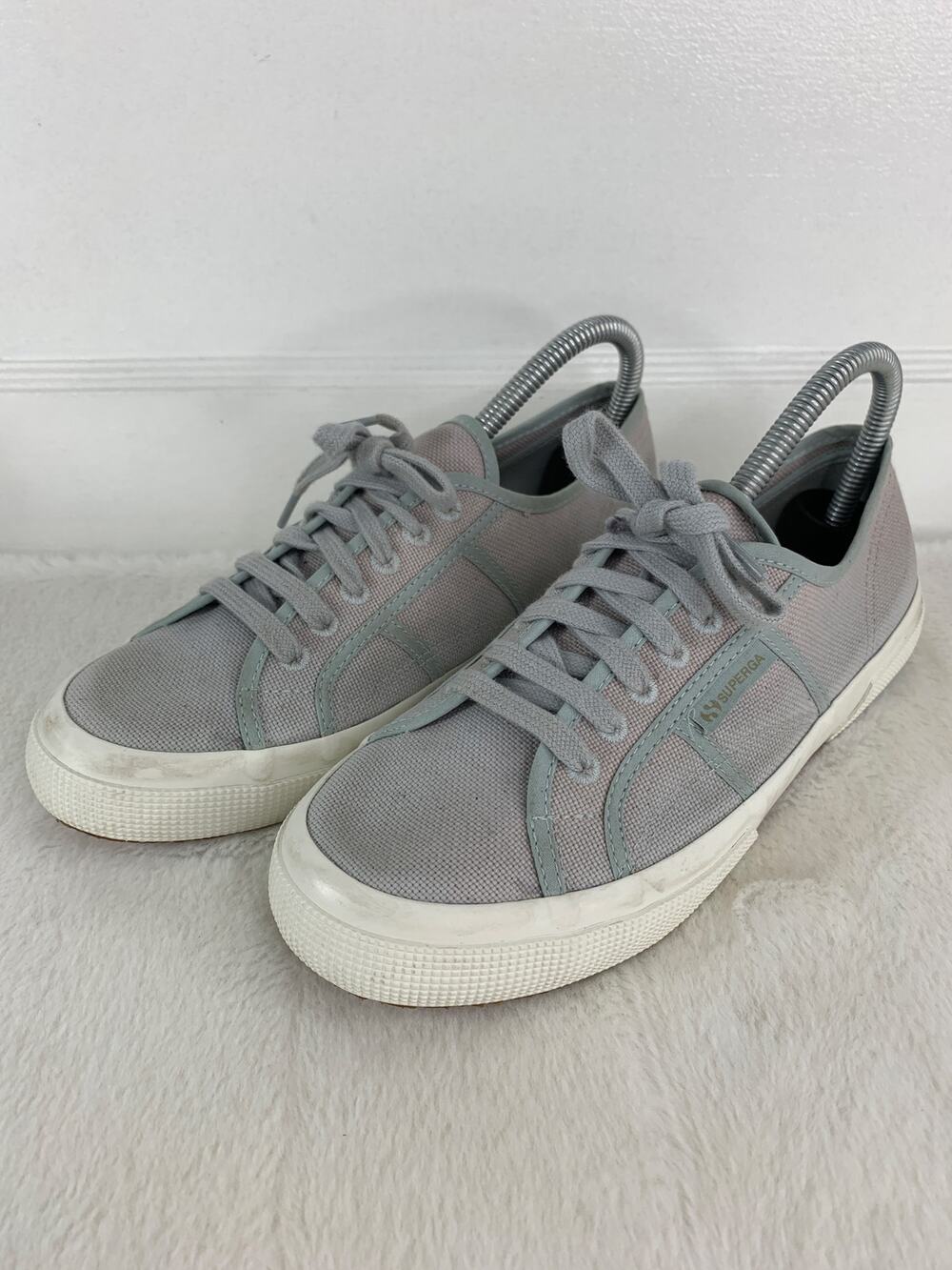 Superga Light Gray Green Canvas Lace Up Sneakers Women’s Size 8